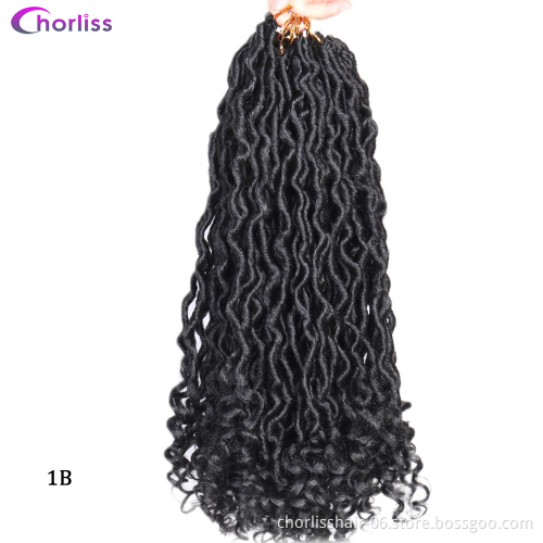 Hot Sale Curly Faux Locs Crochet Hair Deep Wave Braiding Hair With Curly Ends Crochet Goddess Locs Synthetic Braids For Woman